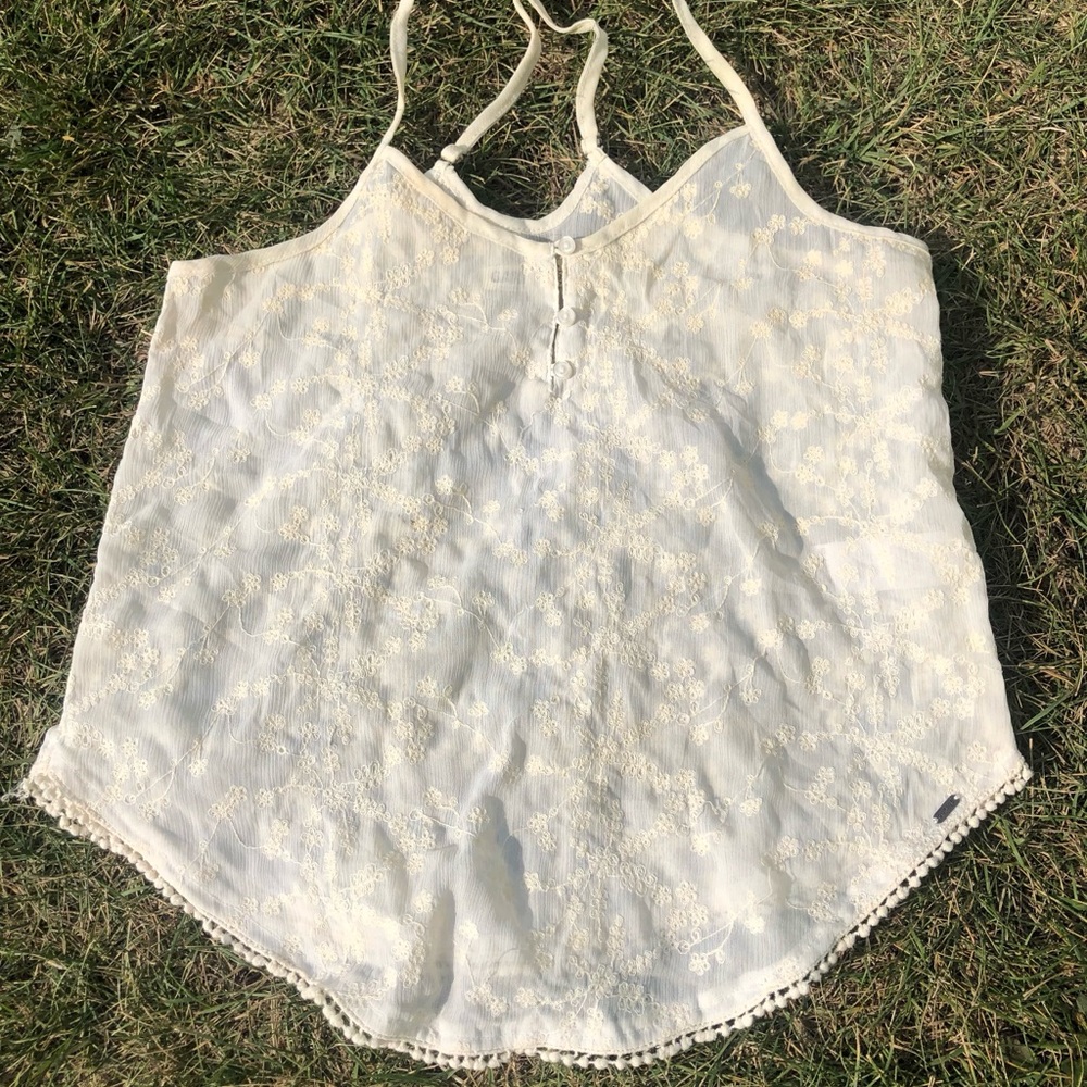 Vintage Garage Cream Lace-Trim Cami with Button Front